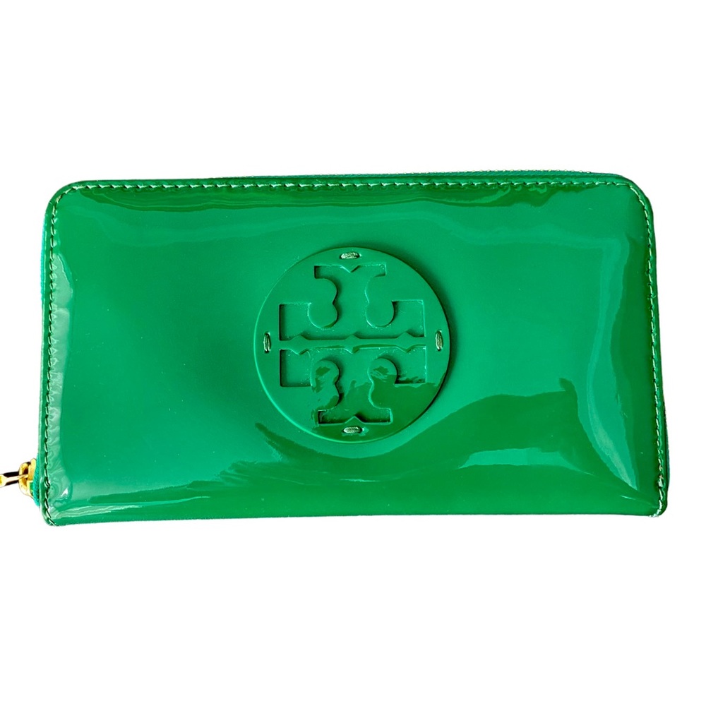 Tory Burch Green Patent Zip Wallet